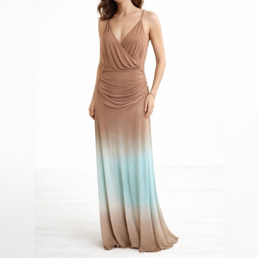 Young Fabulous & Broke Ombre Maxi Dress Brown Blue Stretch M